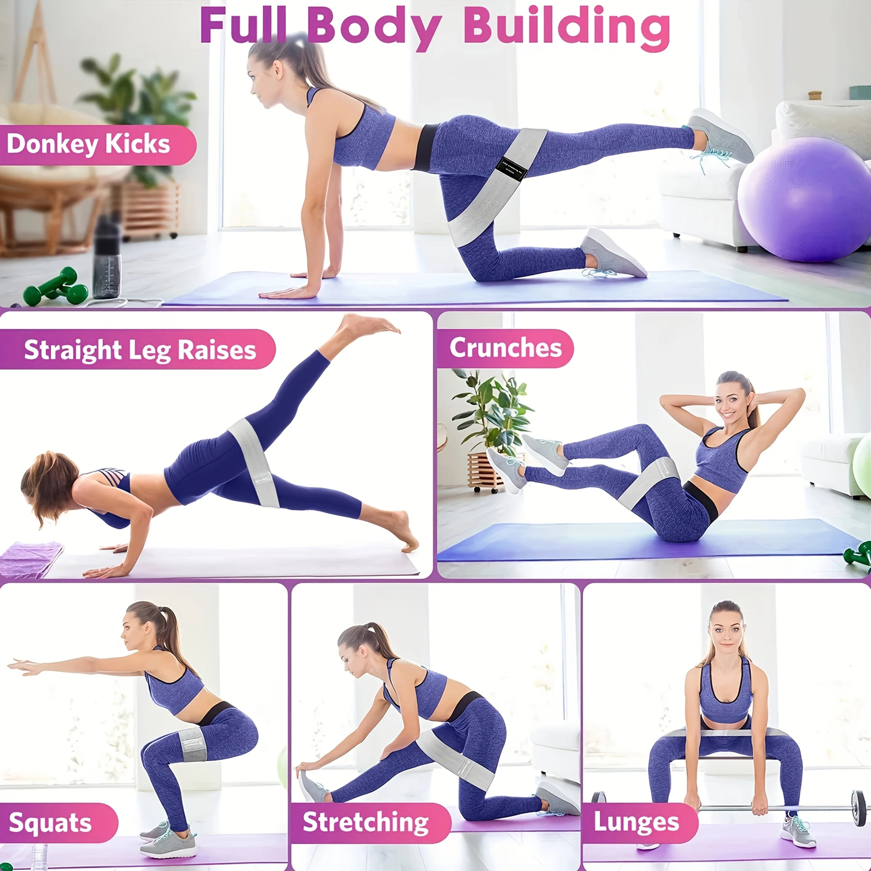 Fabric Resistance Bands Elastic Glute Thigh Workout Squat Circle Stretch Fitness Strips Loops Yoga Gym Equipment